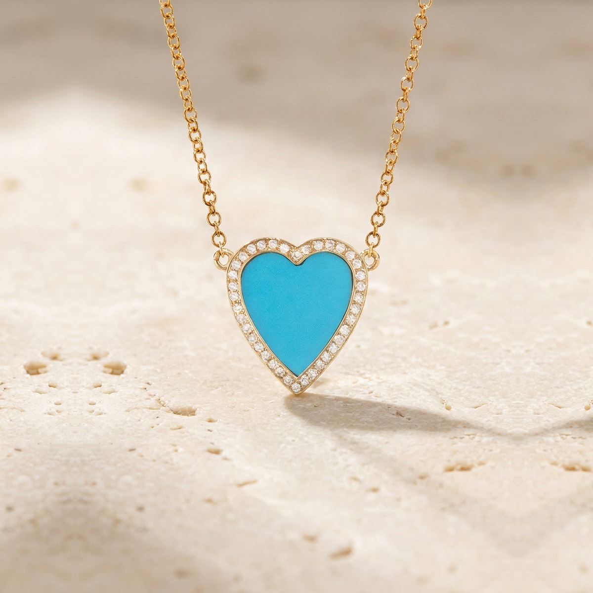 Mini Diamond Turquoise Inlay Heart Necklace by YLANG23
